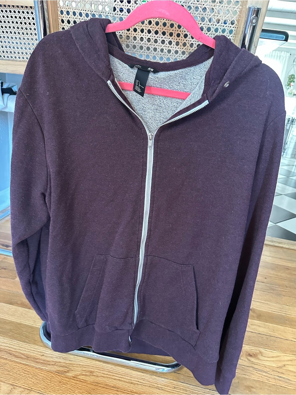H&M Men's Zip-Up Hoodie in Deep Plum